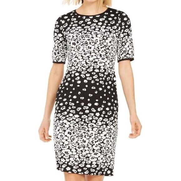 Taylor Floral Midi Sheath Dress Black and White Size 8‎ NWT - Picture 1 of 6